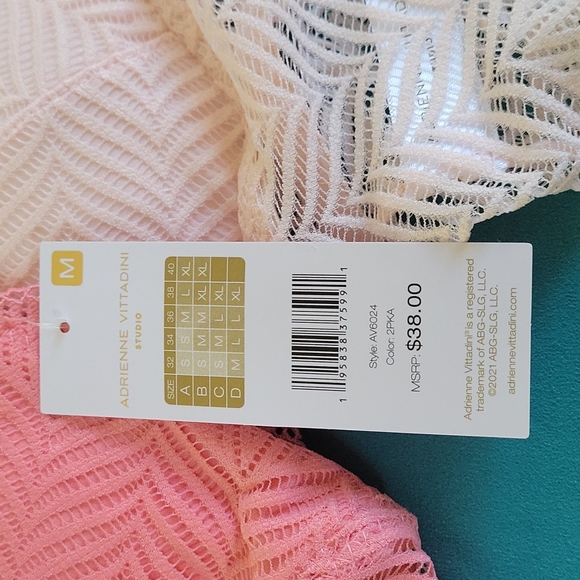 2pk M Adrienne Vittadini Longline Geo Lace Bralette, removable pads,Rose, NWT - Picture 10 of 13